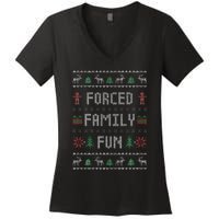 Funny Ugly Christmas Sweater Forced Family Fun Christmas Women's V-Neck T-Shirt