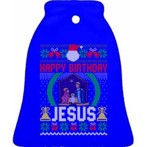 Funny Ugly Christmas Sweaters Happy Birthday Jesus Christian Cool Gift Ceramic Bell Ornament