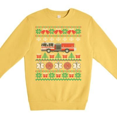 Firefighter Ugly Christmas Fire Truck Fire Novelty Party Funny Gift Premium Crewneck Sweatshirt