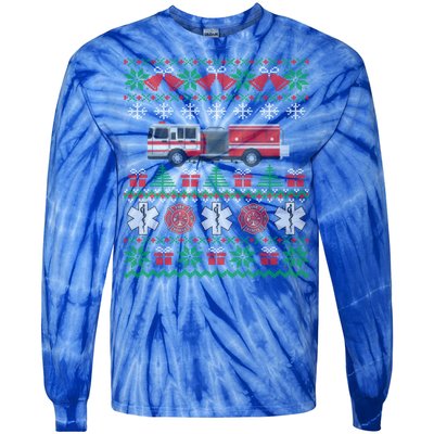 Firefighter Ugly Christmas Fire Truck Fire Novelty Party Funny Gift Tie-Dye Long Sleeve Shirt