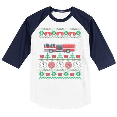 Firefighter Ugly Christmas Fire Truck Fire Novelty Party Funny Gift Baseball Sleeve Shirt