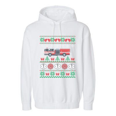 Firefighter Ugly Christmas Fire Truck Fire Novelty Party Funny Gift Garment-Dyed Fleece Hoodie