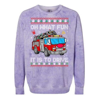 Firefighter Ugly Christmas Fire Fire Truck Party Gift Colorblast Crewneck Sweatshirt