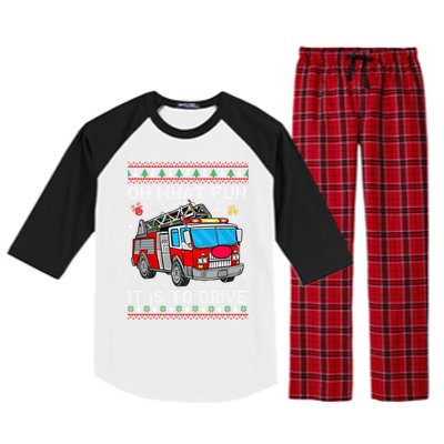 Firefighter Ugly Christmas Fire Fire Truck Party Gift Raglan Sleeve Pajama Set