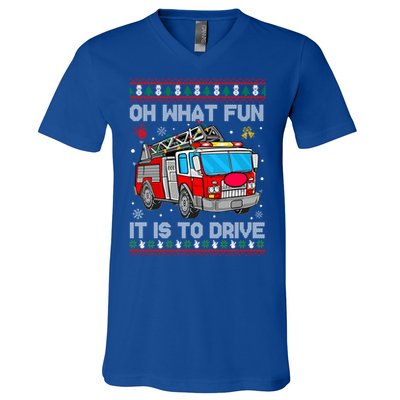 Firefighter Ugly Christmas Fire Fire Truck Party Gift V-Neck T-Shirt