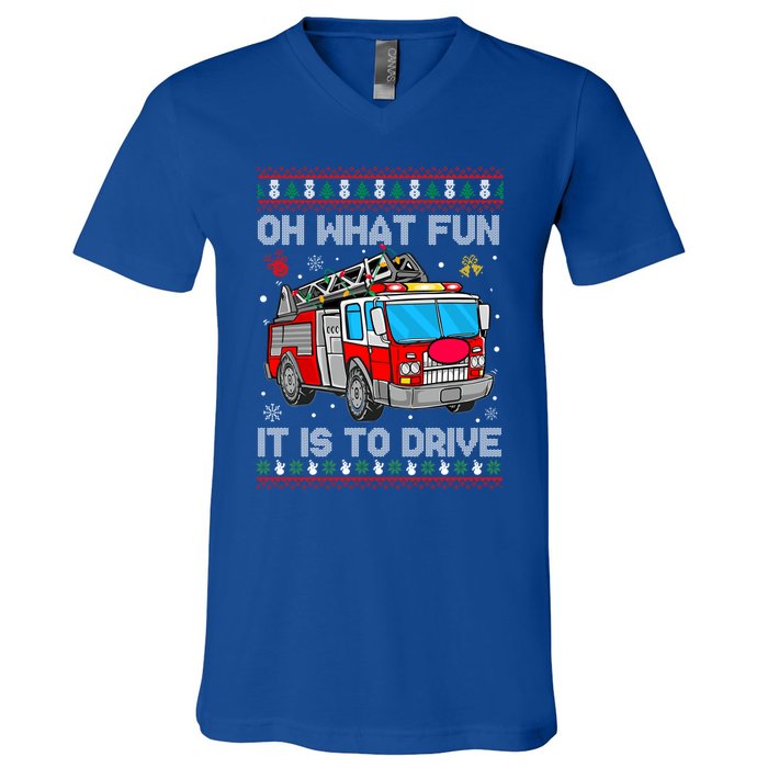 Firefighter Ugly Christmas Fire Fire Truck Party Gift V-Neck T-Shirt