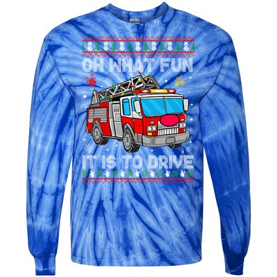 Firefighter Ugly Christmas Fire Fire Truck Party Gift Tie-Dye Long Sleeve Shirt