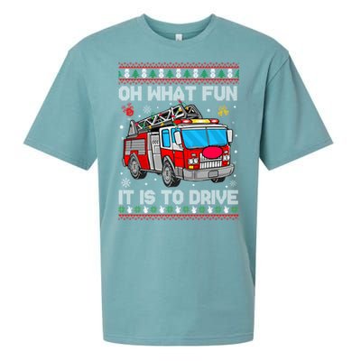 Firefighter Ugly Christmas Fire Fire Truck Party Gift Sueded Cloud Jersey T-Shirt