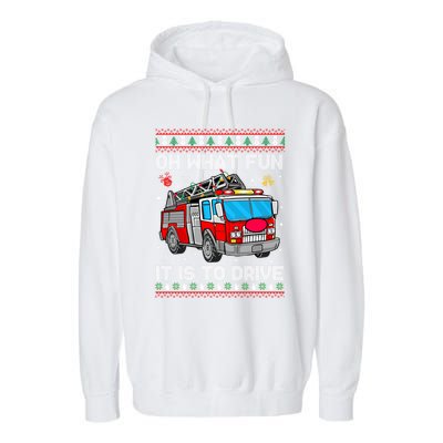 Firefighter Ugly Christmas Fire Fire Truck Party Gift Garment-Dyed Fleece Hoodie