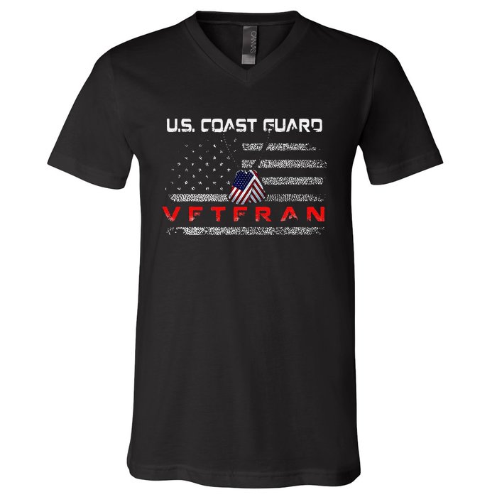 Funny Us Coast Guard Veteran Veteran Flag V-Neck T-Shirt