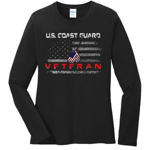 Funny Us Coast Guard Veteran Veteran Flag Ladies Long Sleeve Shirt