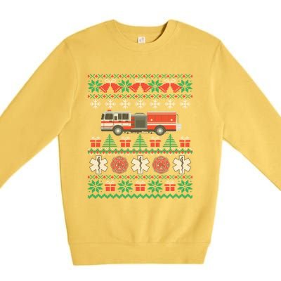 Firefighter Ugly Christmas Party Fire Truck Fire Gift Premium Crewneck Sweatshirt