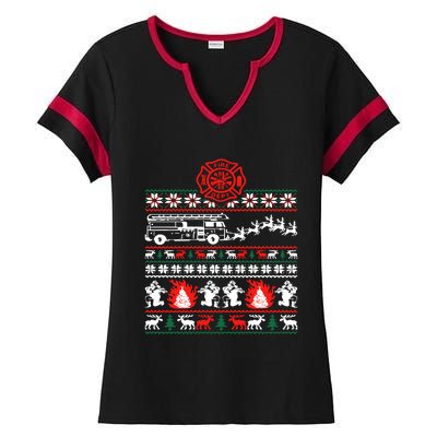 Firefighter Ugly Christmas Funny Fire Fire Truck Gift Ladies Halftime Notch Neck Tee