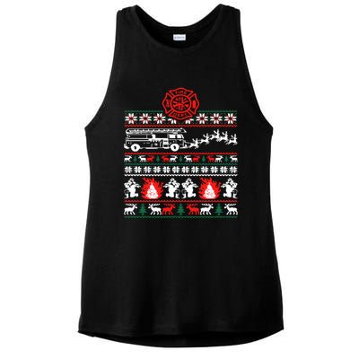 Firefighter Ugly Christmas Funny Fire Fire Truck Gift Ladies PosiCharge Tri-Blend Wicking Tank