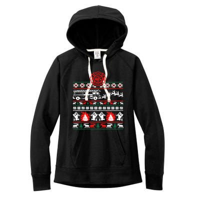 Firefighter Ugly Christmas Funny Fire Fire Truck Gift Women's Fleece Hoodie