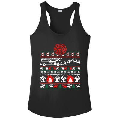 Firefighter Ugly Christmas Funny Fire Fire Truck Gift Ladies PosiCharge Competitor Racerback Tank