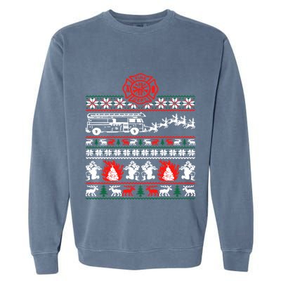 Firefighter Ugly Christmas Funny Fire Fire Truck Gift Garment-Dyed Sweatshirt