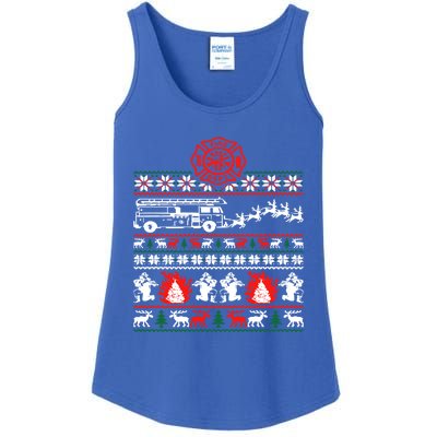 Firefighter Ugly Christmas Funny Fire Fire Truck Gift Ladies Essential Tank