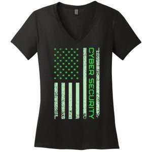 Funny Usa Cyber Security Art Anti Malware Geek Women's V-Neck T-Shirt