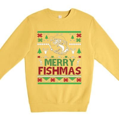 Fishing Ugly Christmas Bass Fish Merry Fishmas Gift Premium Crewneck Sweatshirt