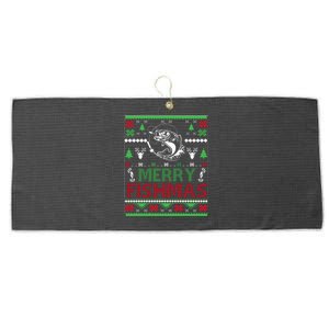 Fishing Ugly Christmas Bass Fish Merry Fishmas Gift Large Microfiber Waffle Golf Towel