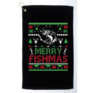 Fishing Ugly Christmas Bass Fish Merry Fishmas Gift Platinum Collection Golf Towel