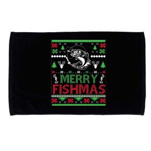 Fishing Ugly Christmas Bass Fish Merry Fishmas Gift Microfiber Hand Towel