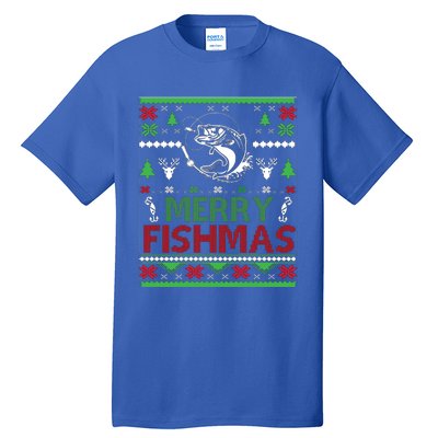 Fishing Ugly Christmas Bass Fish Merry Fishmas Gift Tall T-Shirt