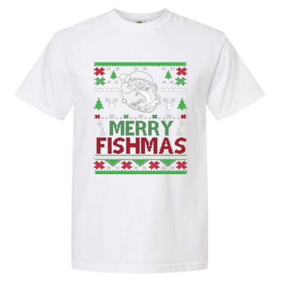 Fishing Ugly Christmas Bass Fish Merry Fishmas Gift Garment-Dyed Heavyweight T-Shirt