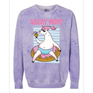 Funny Unicorn Chillin On Donut In Vacay Mode Gift Colorblast Crewneck Sweatshirt