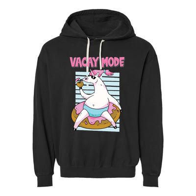 Funny Unicorn Chillin On Donut In Vacay Mode Gift Garment-Dyed Fleece Hoodie