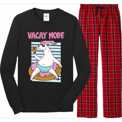 Funny Unicorn Chillin On Donut In Vacay Mode Gift Long Sleeve Pajama Set