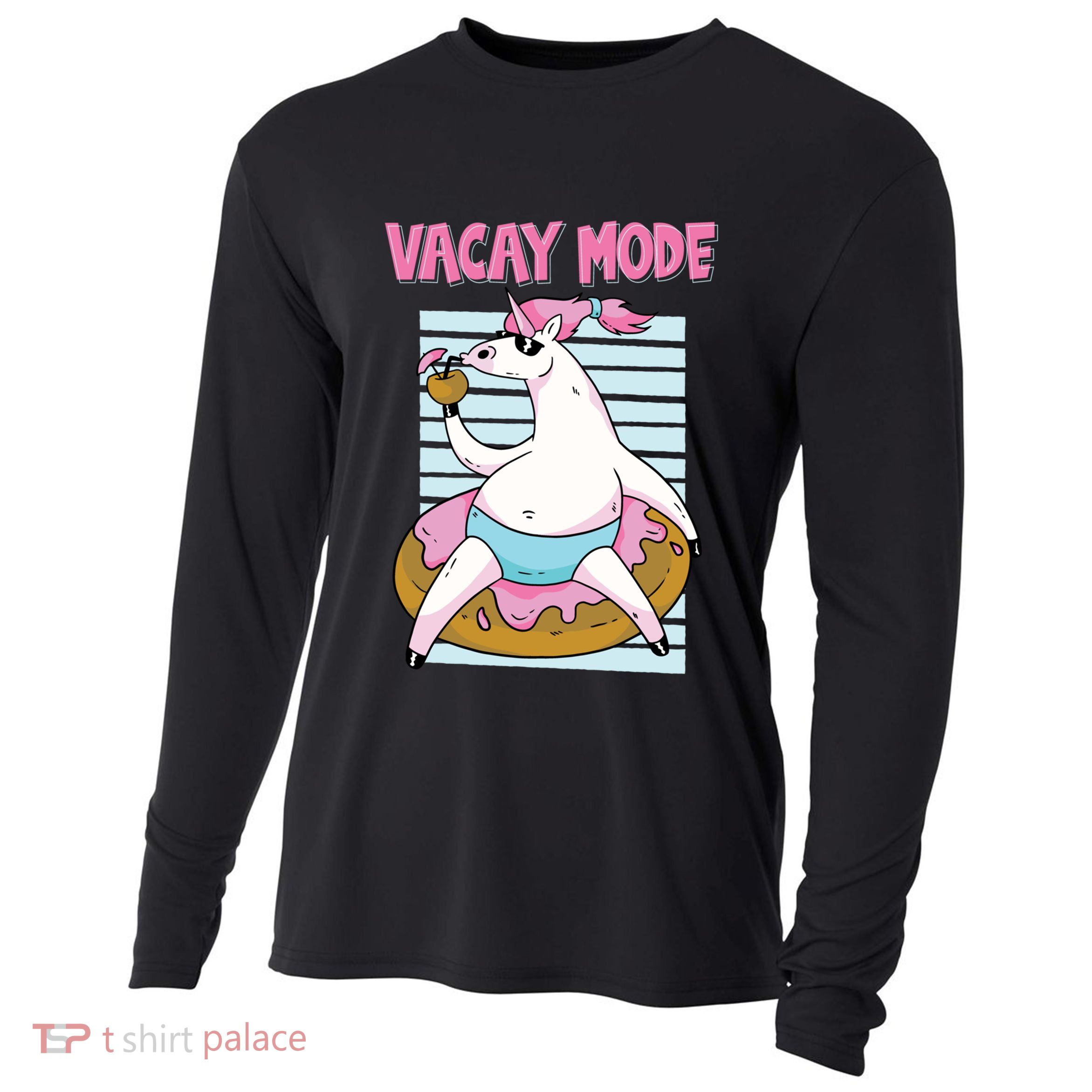 Funny Unicorn Chillin On Donut In Vacay Mode Gift Cooling Performance Long Sleeve Crew