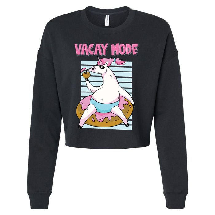 Funny Unicorn Chillin On Donut In Vacay Mode Gift Cropped Pullover Crew