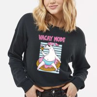 Funny Unicorn Chillin On Donut In Vacay Mode Gift Cropped Pullover Crew