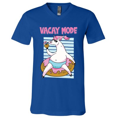 Funny Unicorn Chillin On Donut In Vacay Mode Gift V-Neck T-Shirt