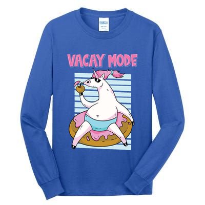 Funny Unicorn Chillin On Donut In Vacay Mode Gift Tall Long Sleeve T-Shirt