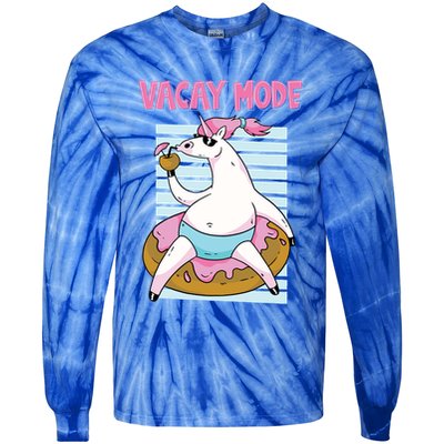 Funny Unicorn Chillin On Donut In Vacay Mode Gift Tie-Dye Long Sleeve Shirt