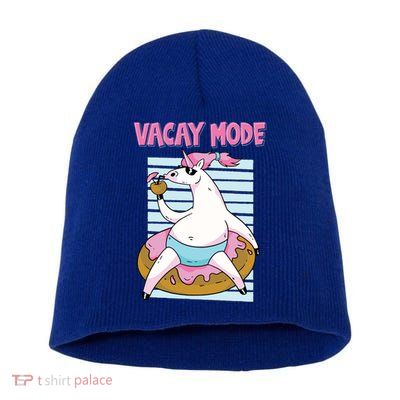 Funny Unicorn Chillin On Donut In Vacay Mode Gift Short Acrylic Beanie