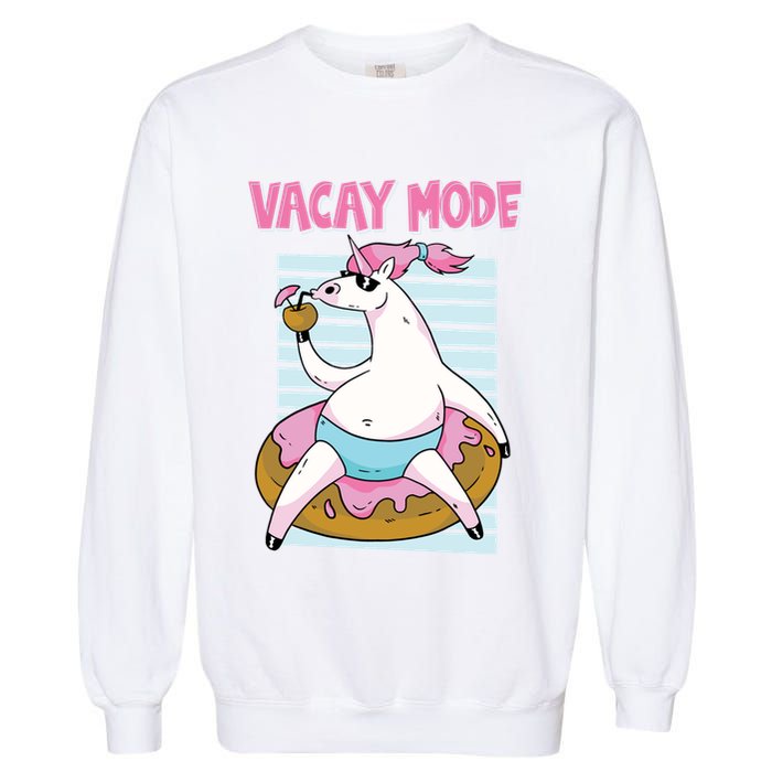 Funny Unicorn Chillin On Donut In Vacay Mode Gift Garment-Dyed Sweatshirt