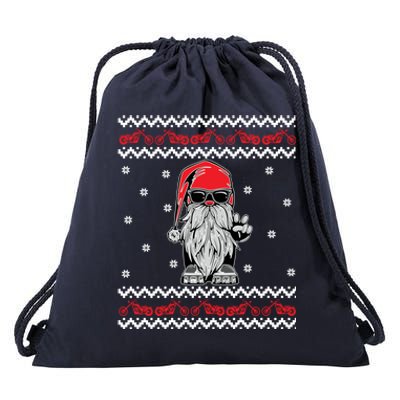 Funny Ugly Christmas Biker Gnome Motorcycle Lover Gift Xmas Gift Drawstring Bag