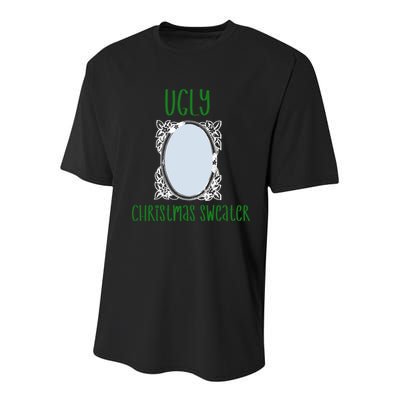 Funny Ugly Christmas Sweater With Mirror Youth Performance Sprint T-Shirt