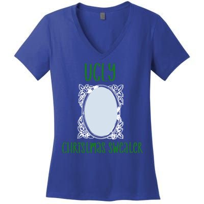 Funny Ugly Christmas Sweater With Mirror Women's V-Neck T-Shirt