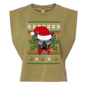 Funny Ugly Christmas Xmas Santa Sphynx Cat Holiday Garment-Dyed Women's Muscle Tee