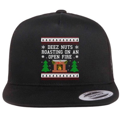 Funny Ugly Christmas Deez Nuts Roasting On An Open Fire Flat Bill Trucker Hat
