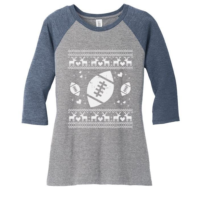 Football Ugly Christmas Sweater Ball Sport Player Boy Gift Women's Tri-Blend 3/4-Sleeve Raglan Shirt