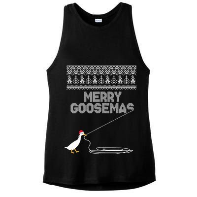 Funny Ugly Christmas Sweater Merry Goosemas Farm Life Ladies PosiCharge Tri-Blend Wicking Tank