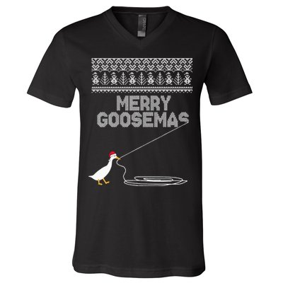 Funny Ugly Christmas Sweater Merry Goosemas Farm Life V-Neck T-Shirt