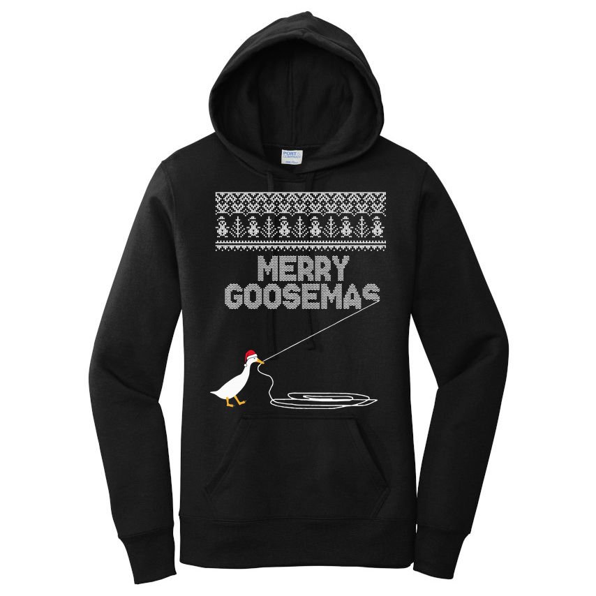 Funny Ugly Christmas Sweater Merry Goosemas Farm Life Women's Pullover Hoodie