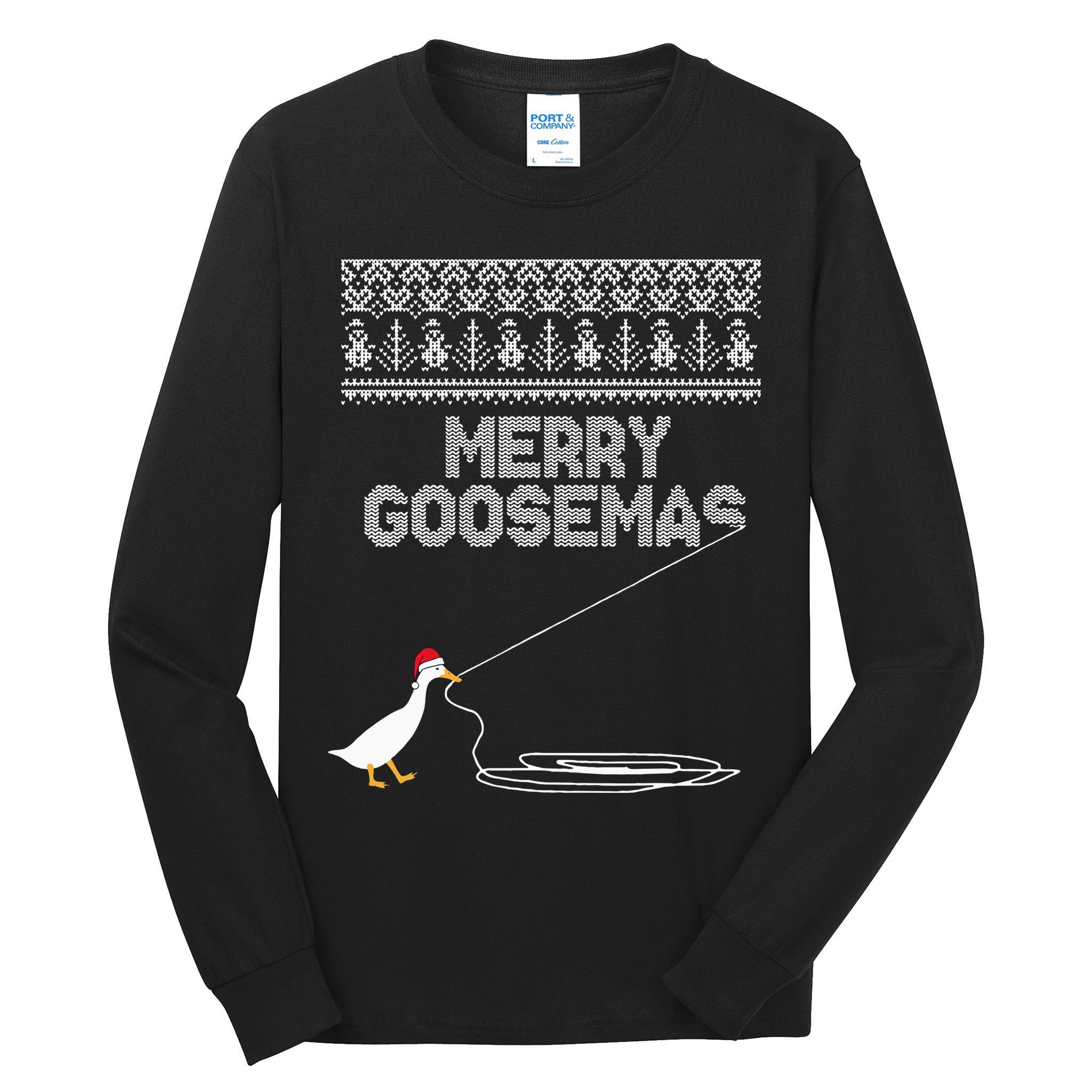 Funny Ugly Christmas Sweater Merry Goosemas Farm Life Tall Long Sleeve T-Shirt